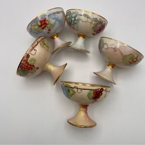5 Thomas China Bavaria Set Hand Painted Various Fruit Berry Sherbet Footed Cups